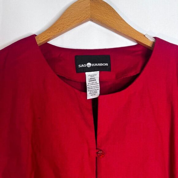 Sag Harbor NWT Red Embroidered Linen Blend Button Front Boho Top Size Large - Picture 3 of 12